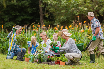 Happy family gardening