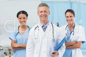 Confident male and female doctors