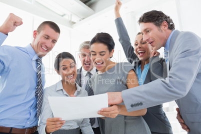 Business team celebrating a new contract