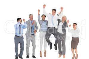 Business people cheering in office