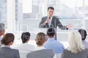 Businessman doing speech during meeting