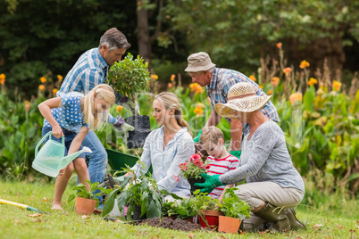 Happy family gardening