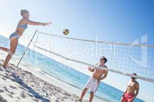 Friends playing volleyball
