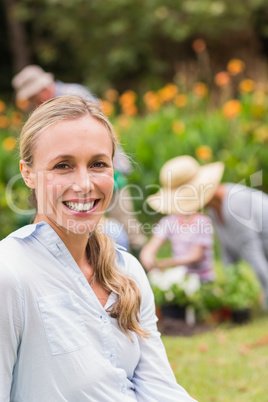 Happy family gardening