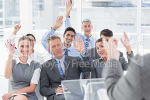 Businesswoman doing speech during meeting