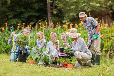 Happy family gardening