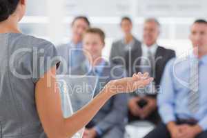 Businesswoman doing conference presentation