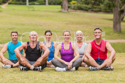 Happy athletic group relaxing