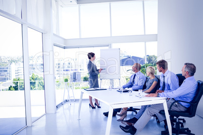 Businesswoman giving presentation to colleagues