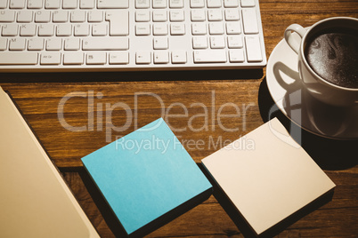 Overhead shot of post its and keyboard