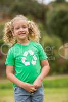 Eco friendly little girl smiling to camera