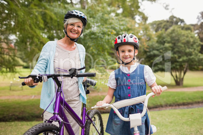 Grandmother and daughter on their bike