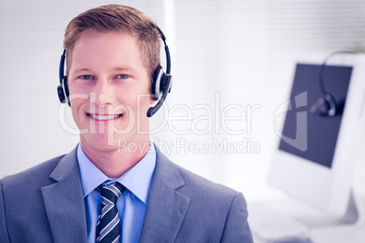 Handsome agent wearing headset