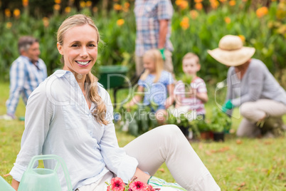 Happy family gardening