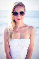 beautiful blonde woman at the beach