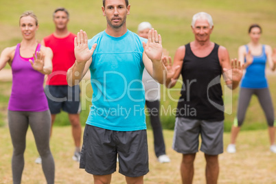 Athletic group showing their hands