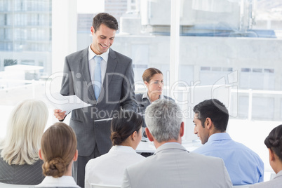 Businessman doing speech during meeting