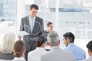 Businessman doing speech during meeting