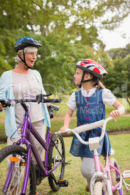 Grandmother and daughter on their bike