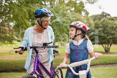 Grandmother and daughter on their bike