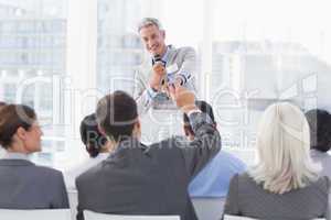 Businessman doing speech during meeting