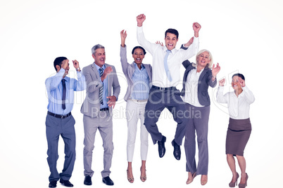 Business people cheering in office