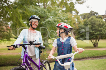 Grandmother and daughter on their bike