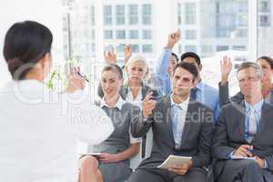 Businesswoman doing speech during meeting