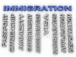 3d image Immigration  issues concept word cloud background