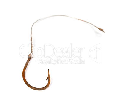 Old rusty fishhook isolated on white background