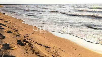 Beach scene with sun beams in the horizon , 4k