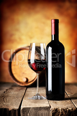 Wine on wooden table