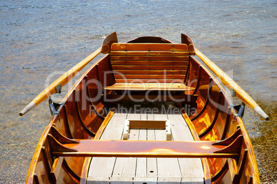 View of a wooden rowboat