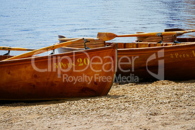 Wooden rowing boats on the shore