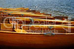View of rowboats on a Lake