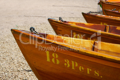 View over the prow of rowing boats