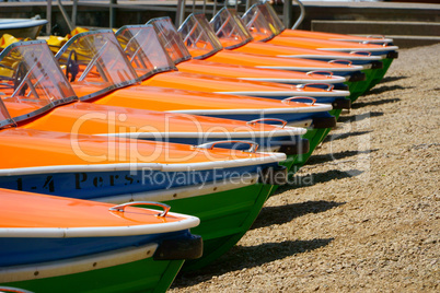 Pedal boats in a row