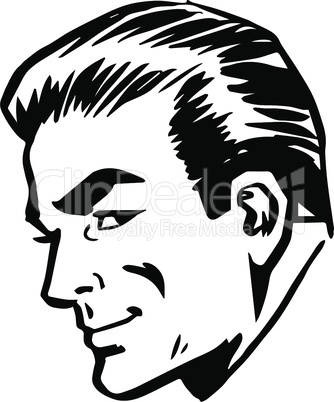 Smiling man head profile face retro line art