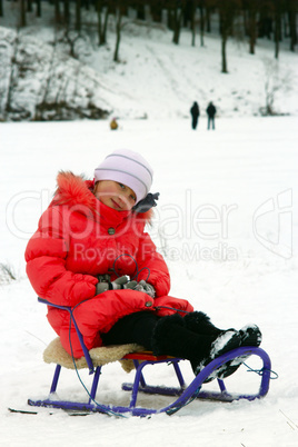 pretty girl sitting on the sledge
