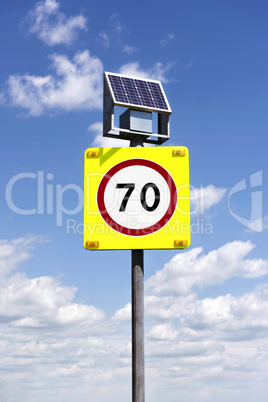 Road sign with lighting and solar powered