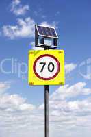 Road sign with lighting and solar powered