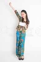 Happy Asian female showing an envelope