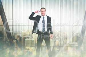 Composite image of happy businessman posing and gesturing