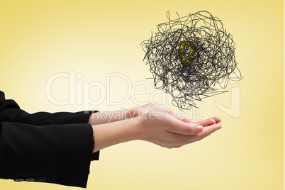 Composite image of businesswomans hands presenting