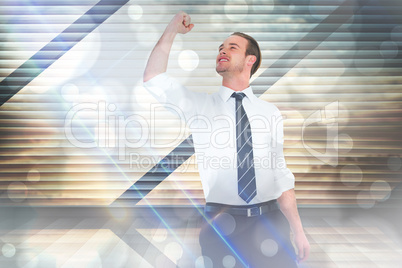 Composite image of businessman cheering with clenched fist Composite image of businessman cheering with clenched fist