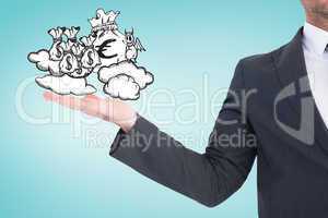 Composite image of businessman with his hand out