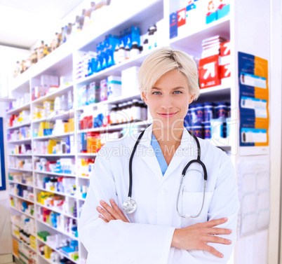 Composite image of blonde doctor smiling at camera