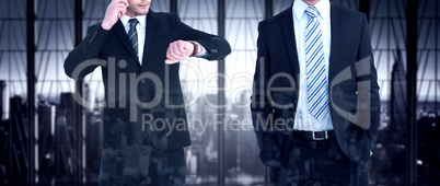 Composite image of smiling elegant businessman with hands in poc