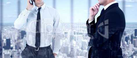 Composite image of elegant businessman in suit posing