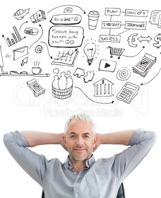 Composite image of relaxed mature businessman with hands behind